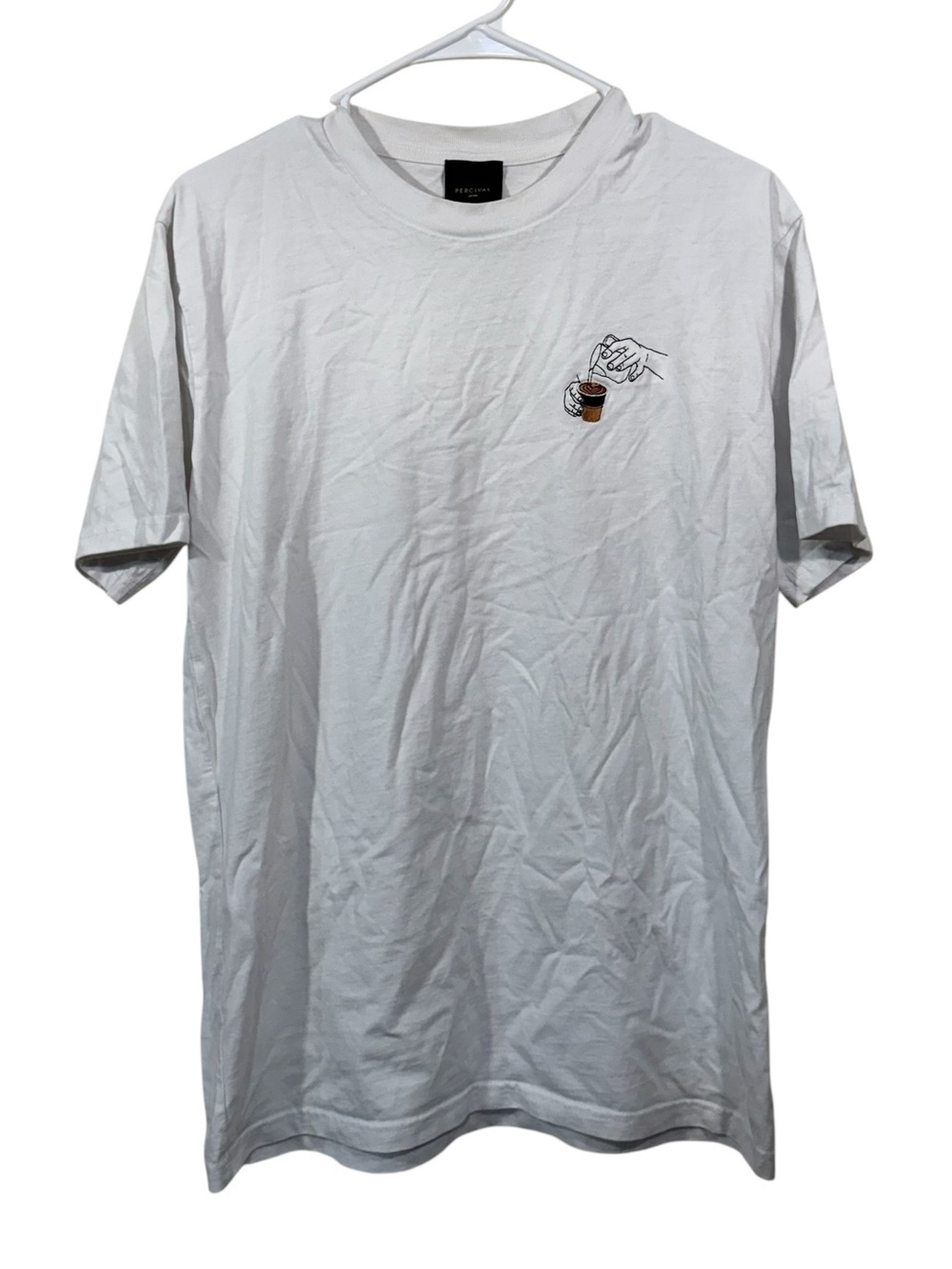 Percival White Coffee Embroidered Short Sleeve T-Shirt
